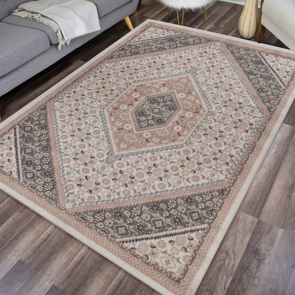 5 x 7 Gray and Blush Traditional Area Rug Image 9