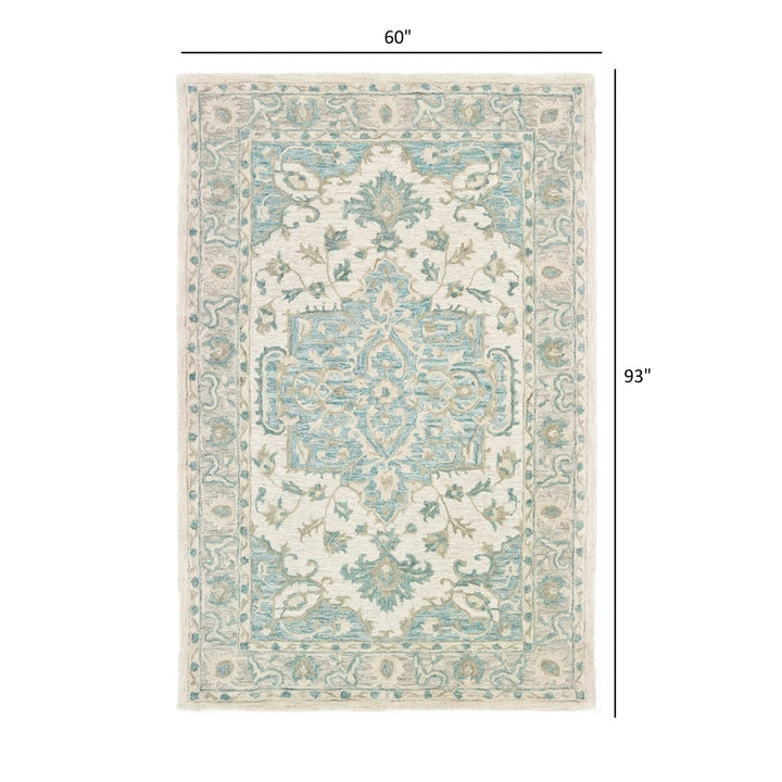 5 x 8 Turquoise and Cream Medallion Area Rug Image 2