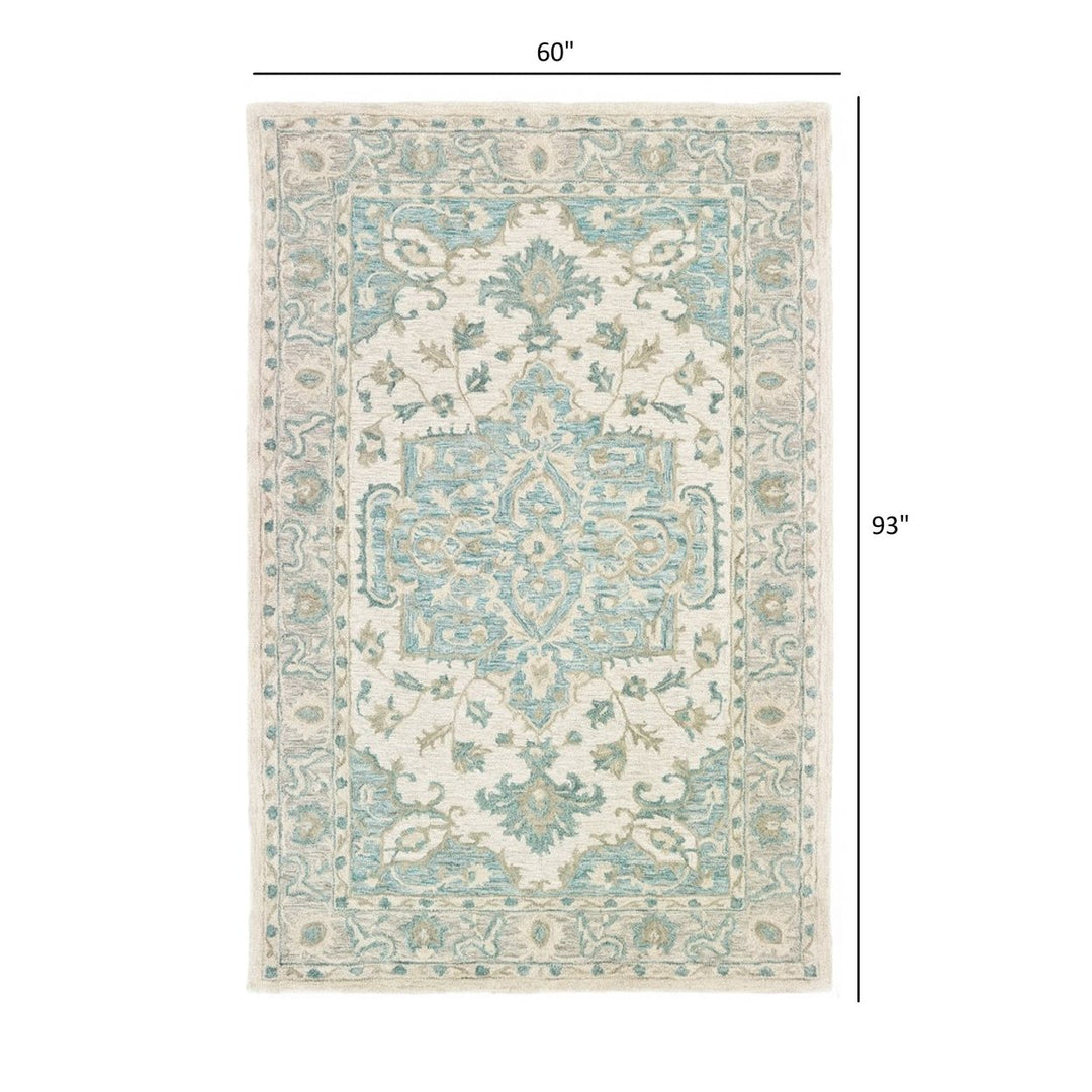 5 x 8 Turquoise and Cream Medallion Area Rug Image 1