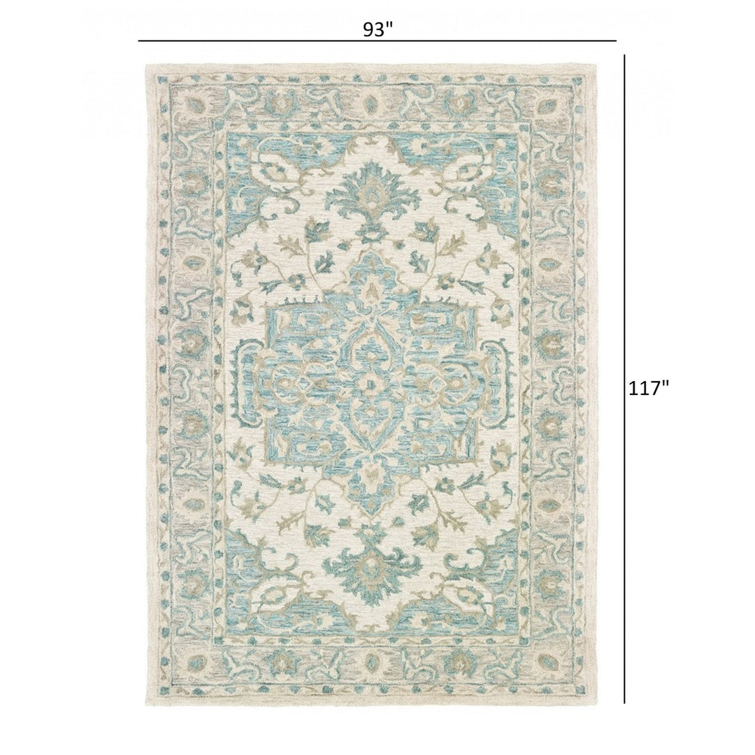 5 x 8 Turquoise and Cream Medallion Area Rug Image 3