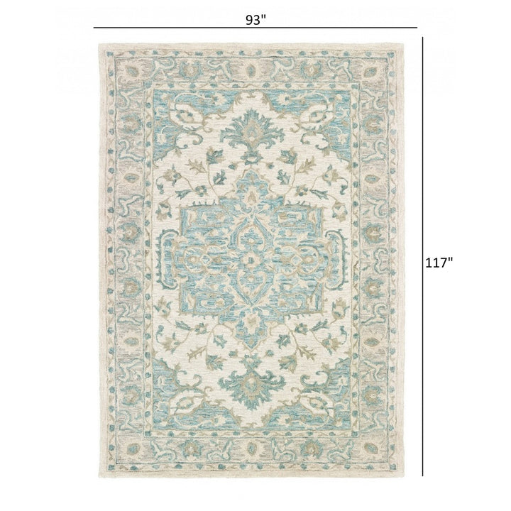 5 x 8 Turquoise and Cream Medallion Area Rug Image 3