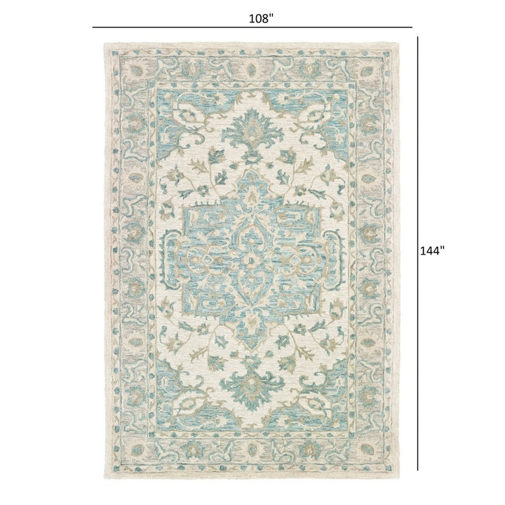 5 x 8 Turquoise and Cream Medallion Area Rug Image 4