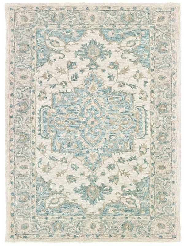 5 x 8 Turquoise and Cream Medallion Area Rug Image 5