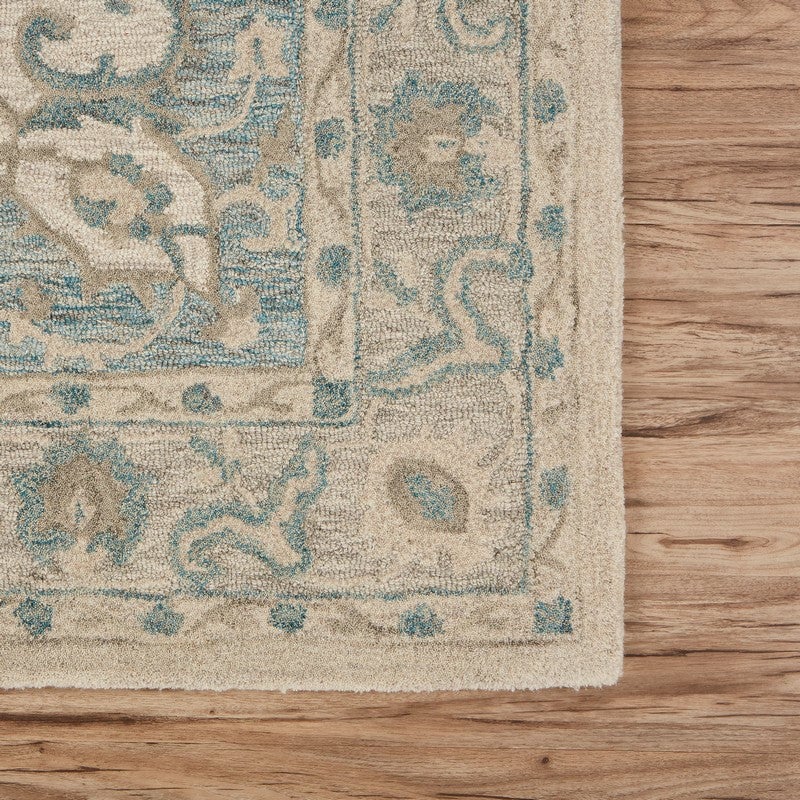 5 x 8 Turquoise and Cream Medallion Area Rug Image 10