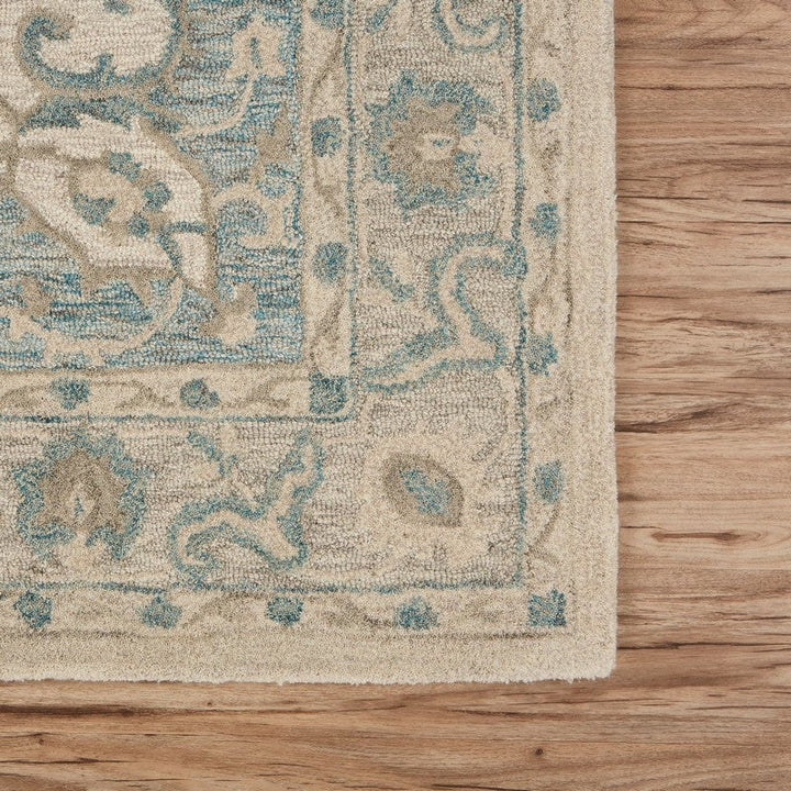 5 x 8 Turquoise and Cream Medallion Area Rug Image 10