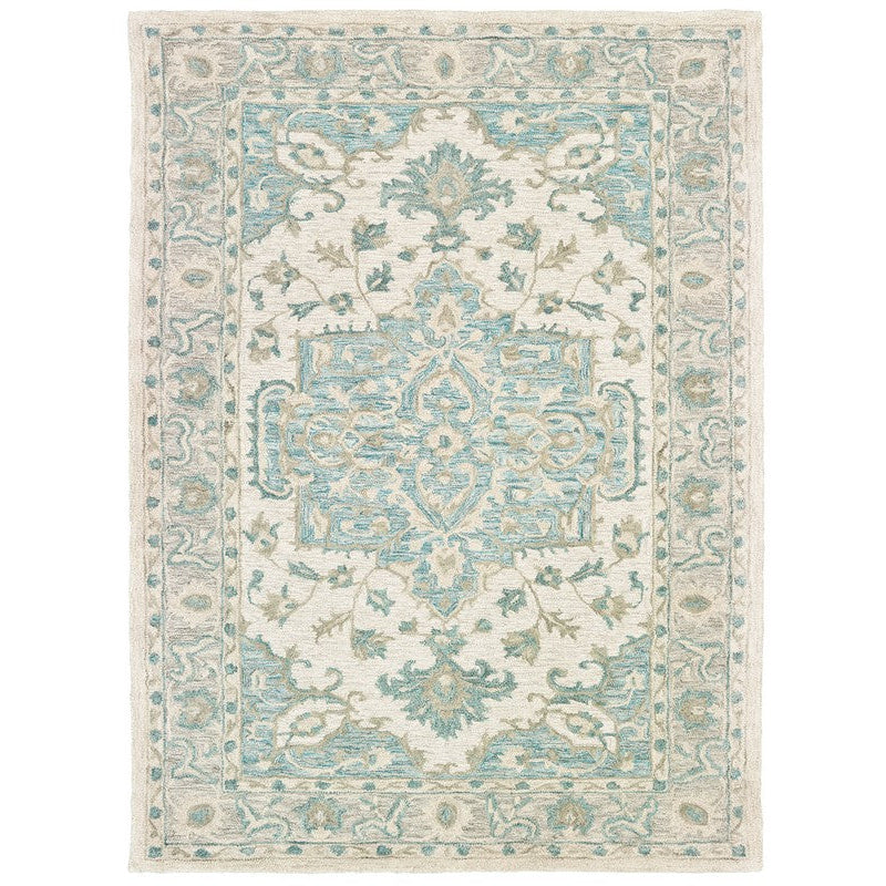 5 x 8 Turquoise and Cream Medallion Area Rug Image 12