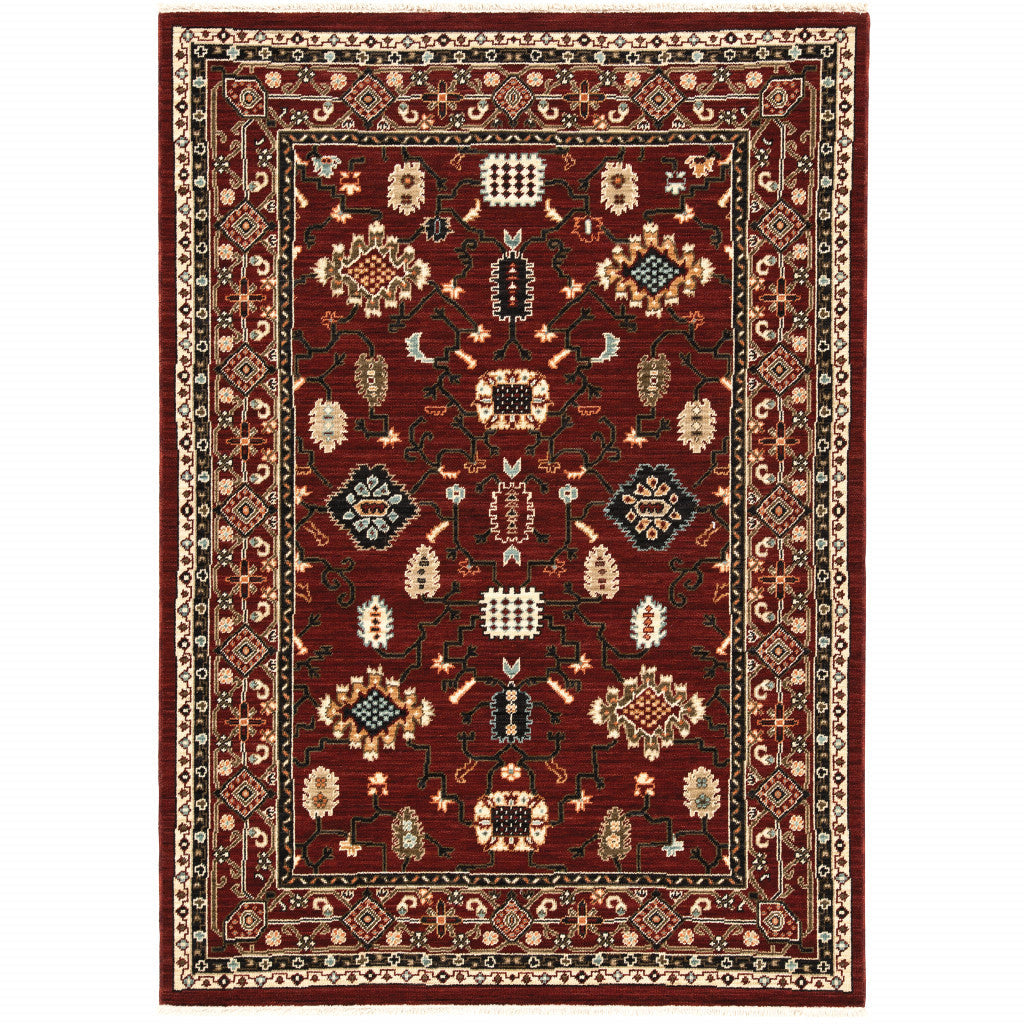 5 X 8 Red And Black Oriental Power Loom Area Rug With Fringe Image 1