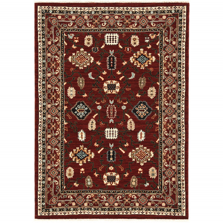 5 X 8 Red And Black Oriental Power Loom Area Rug With Fringe Image 1