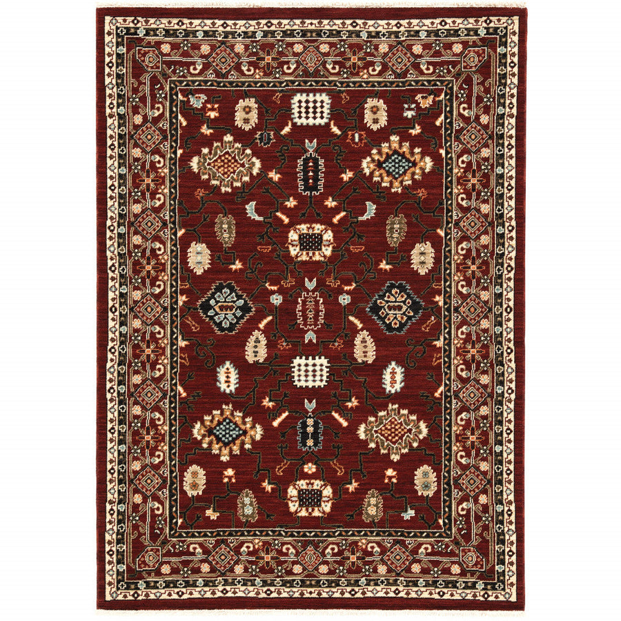 5 X 8 Red And Black Oriental Power Loom Area Rug With Fringe Image 1