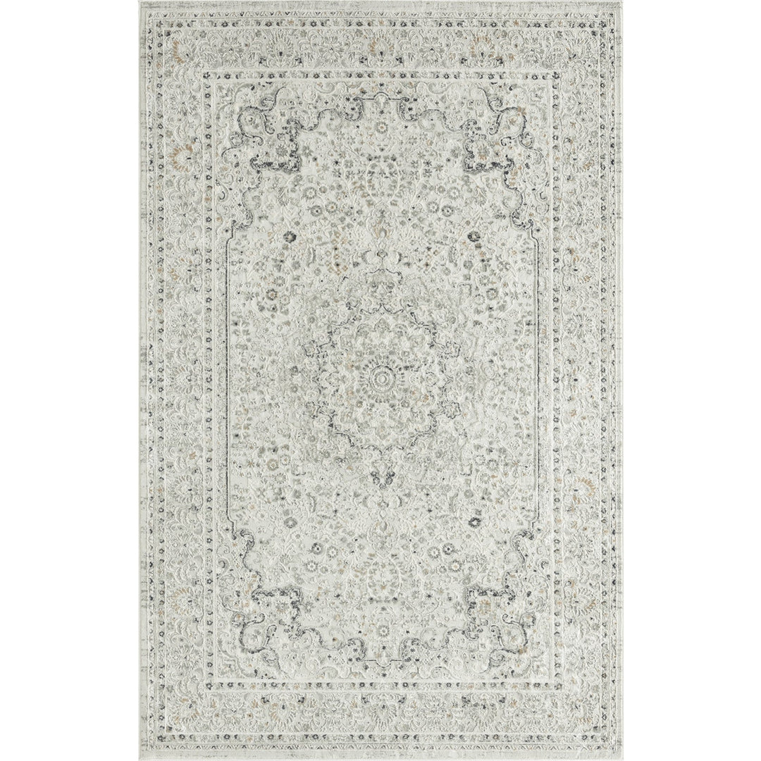 5 X 8 Ivory Gray And Taupe Floral Power Loom Stain Resistant Area Rug Image 1