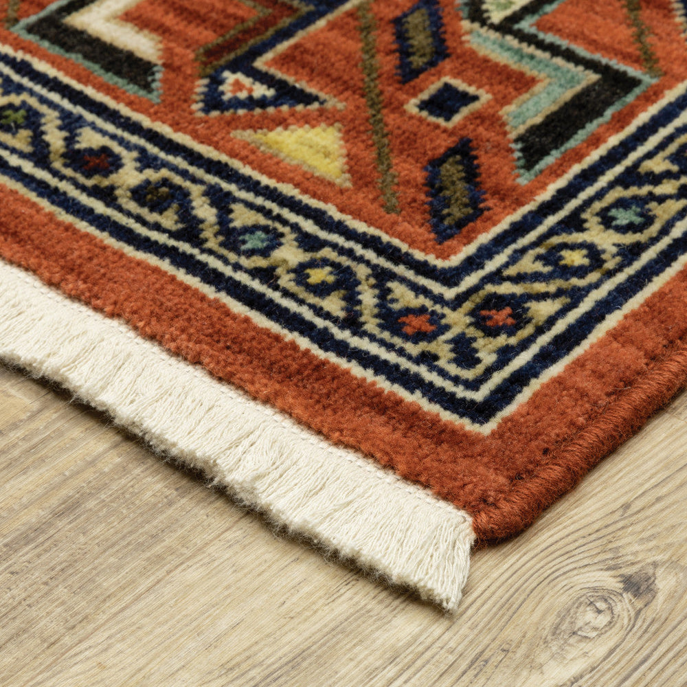 5 X 8 Red Blue Beige And Green Oriental Power Loom Stain Resistant Area Rug With Fringe Image 2