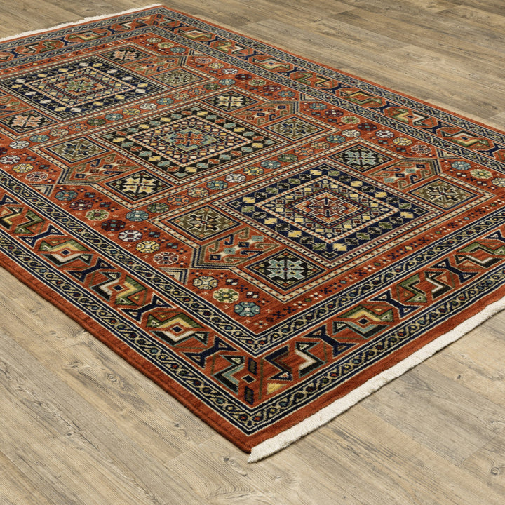 5 X 8 Red Blue Beige And Green Oriental Power Loom Stain Resistant Area Rug With Fringe Image 3