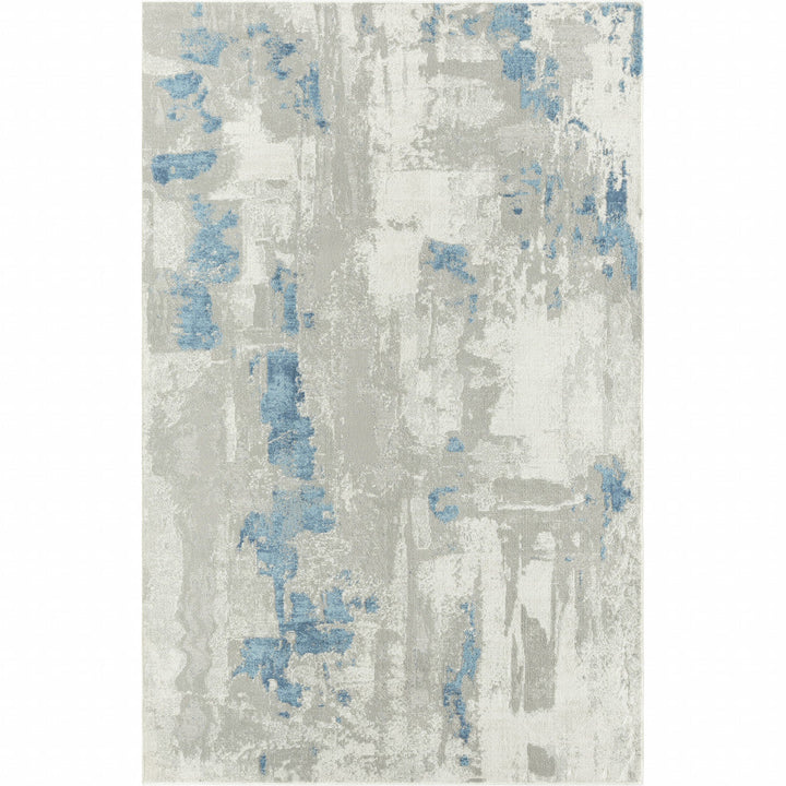 5 X 8 Ivory Gray And Blue Abstract Power Loom Stain Resistant Area Rug Image 1