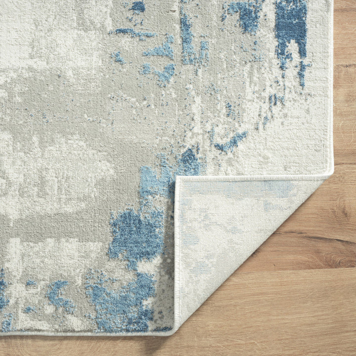 5 X 8 Ivory Gray And Blue Abstract Power Loom Stain Resistant Area Rug Image 3