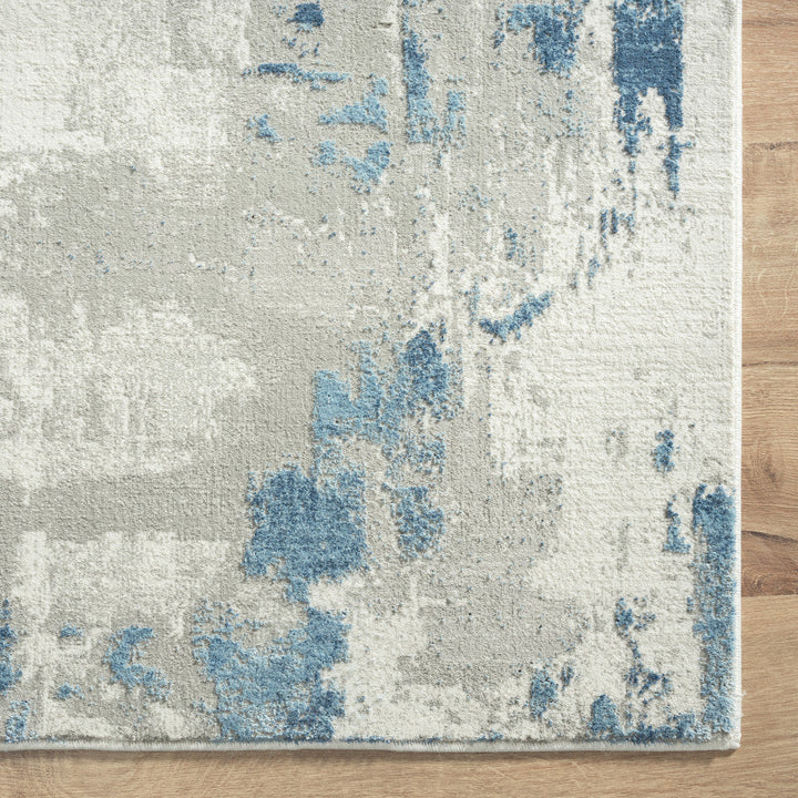 5 X 8 Ivory Gray And Blue Abstract Power Loom Stain Resistant Area Rug Image 5