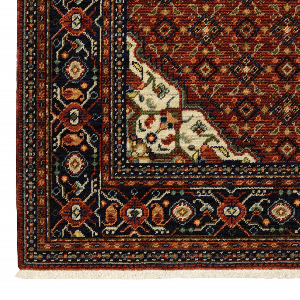 5 X 8 Red Blue Ivory And Orange Oriental Power Loom Stain Resistant Area Rug With Fringe Image 8