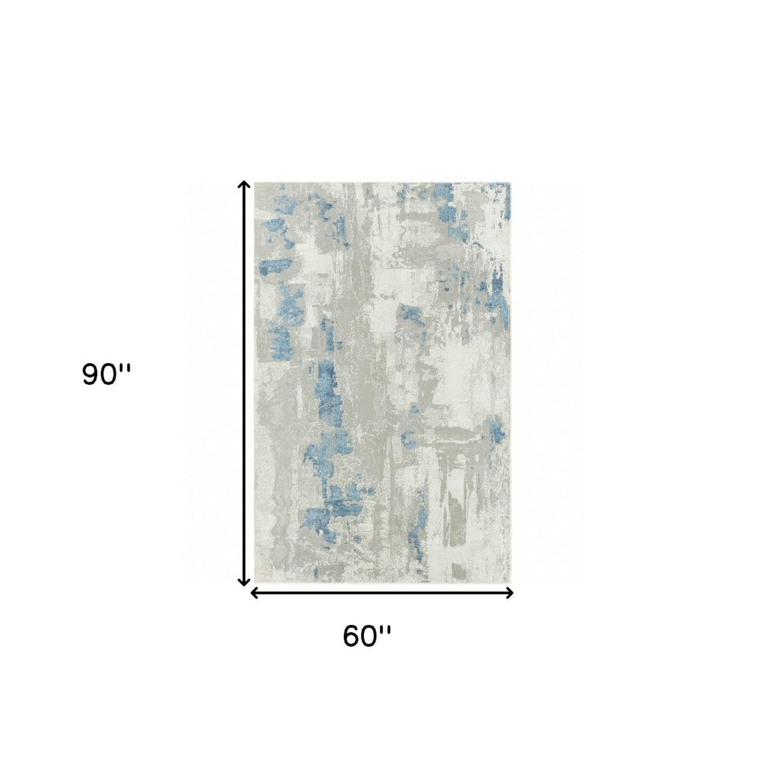 5 X 8 Ivory Gray And Blue Abstract Power Loom Stain Resistant Area Rug Image 8