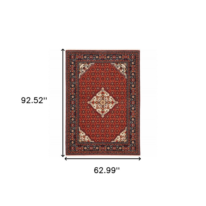 5 X 8 Red Blue Ivory And Orange Oriental Power Loom Stain Resistant Area Rug With Fringe Image 11