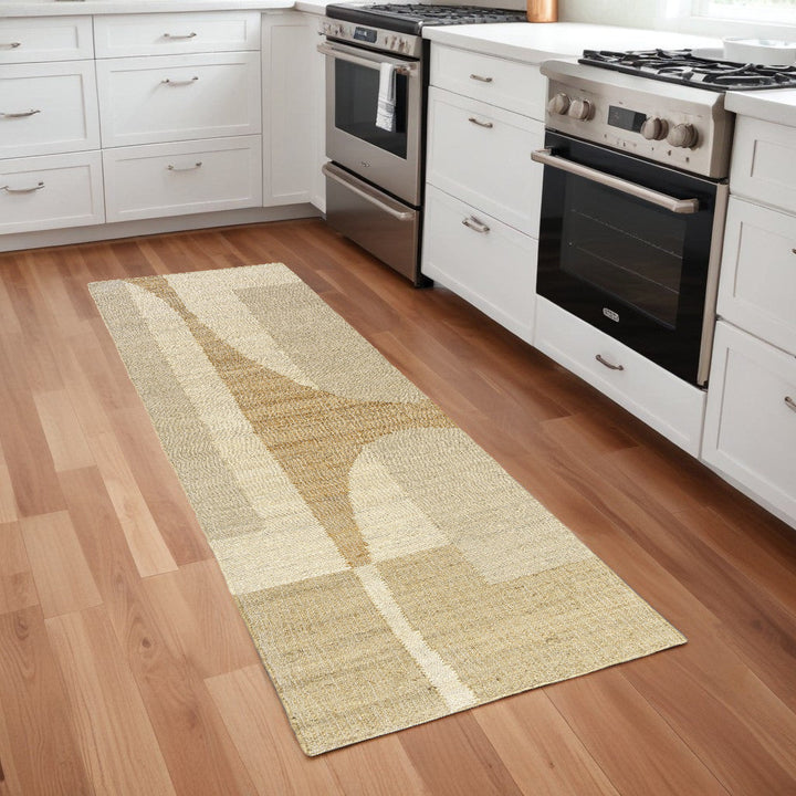 8 Runner Natural and Ivory Abstract Hand Woven Area Rug Image 2