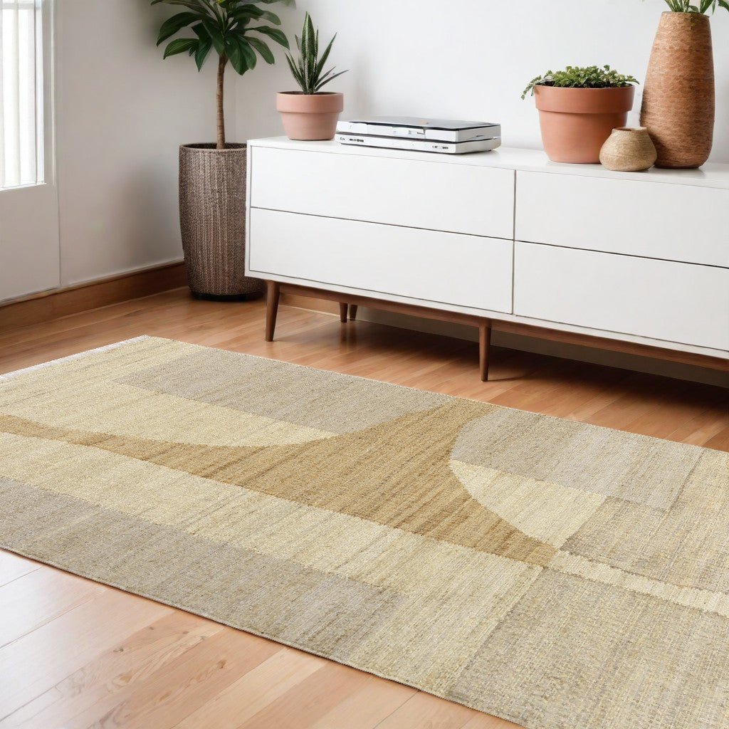 8 Runner Natural and Ivory Abstract Hand Woven Area Rug Image 1