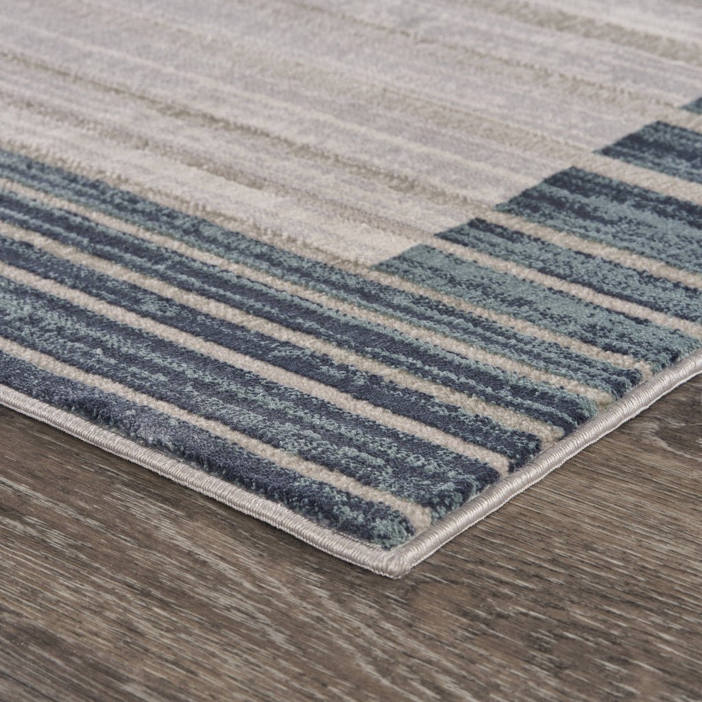 8 Ivory And Blue Abstract Runner Rug Image 8