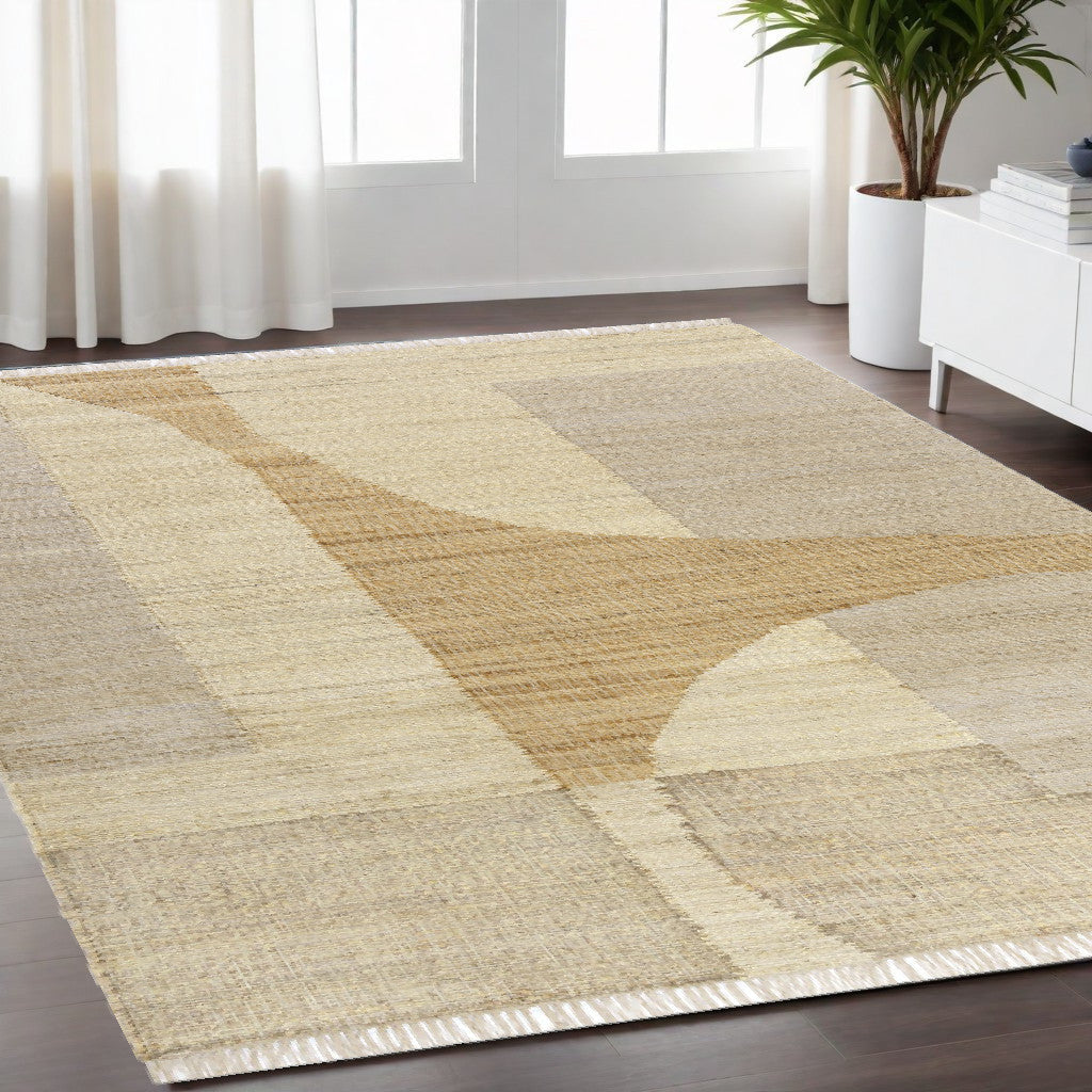 8 Runner Natural and Ivory Abstract Hand Woven Area Rug Image 5