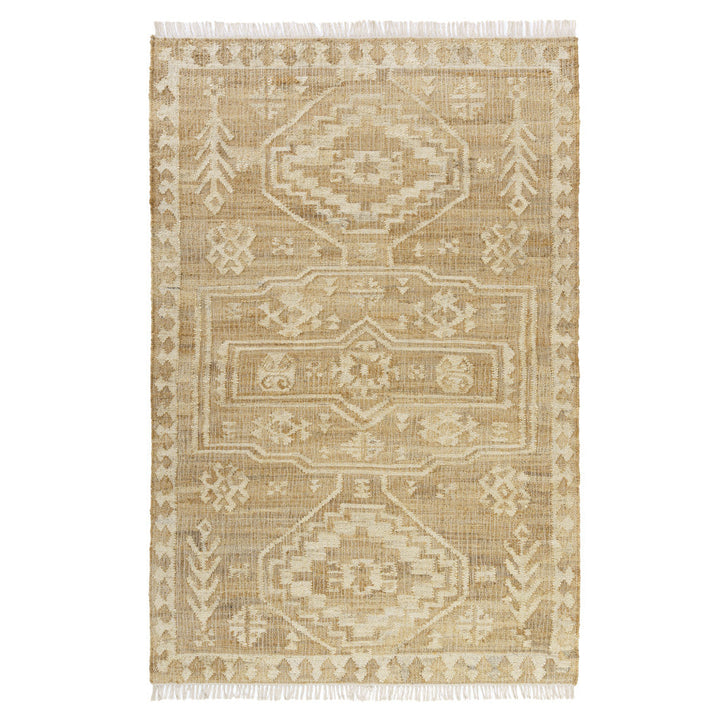 8 Runner Natural and Ivory Medallion Hand Woven Area Rug Image 1