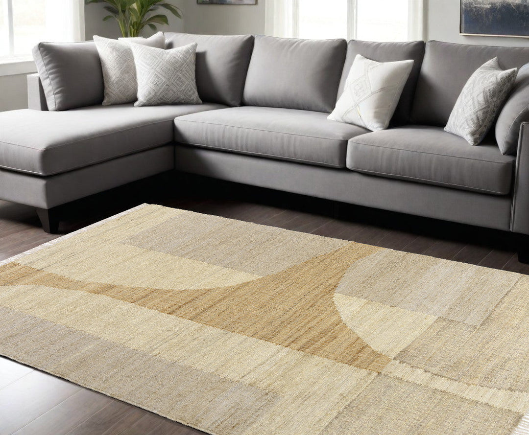 8 Runner Natural and Ivory Abstract Hand Woven Area Rug Image 6