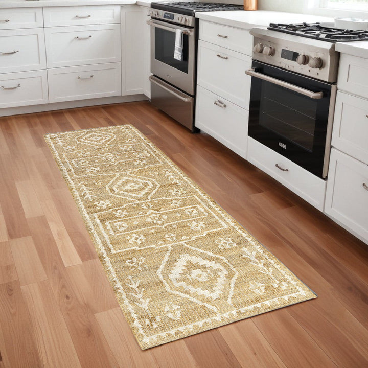 8 Runner Natural and Ivory Medallion Hand Woven Area Rug Image 2