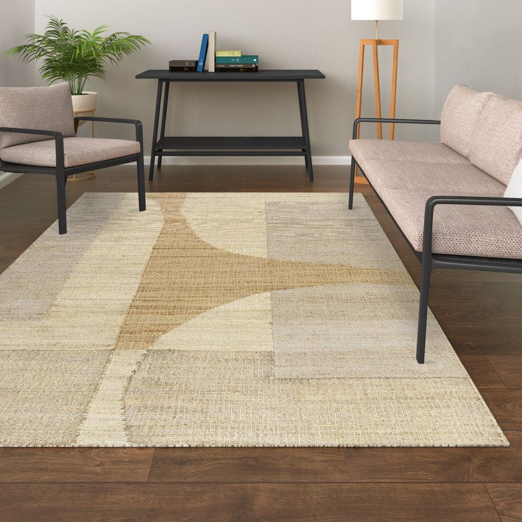 8 Runner Natural and Ivory Abstract Hand Woven Area Rug Image 7