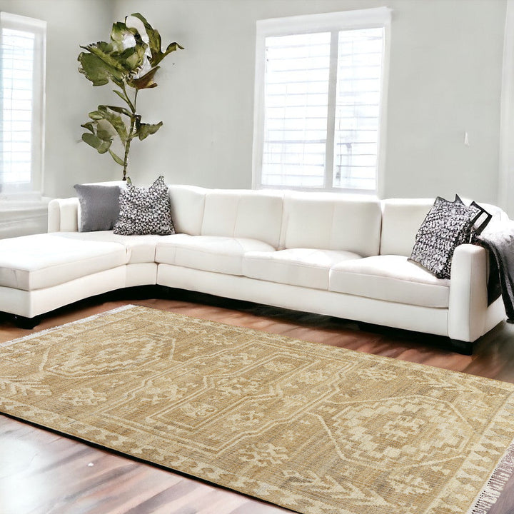 8 Runner Natural and Ivory Medallion Hand Woven Area Rug Image 3