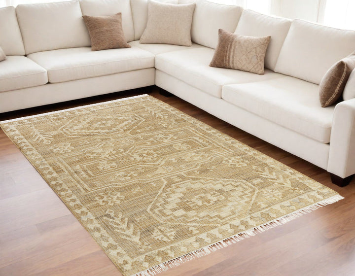 8 Runner Natural and Ivory Medallion Hand Woven Area Rug Image 5