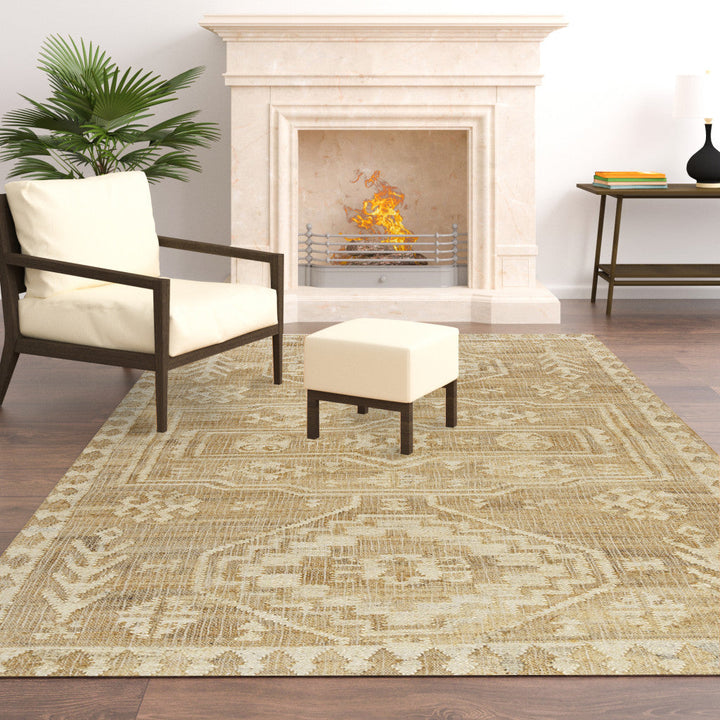 8 Runner Natural and Ivory Medallion Hand Woven Area Rug Image 7