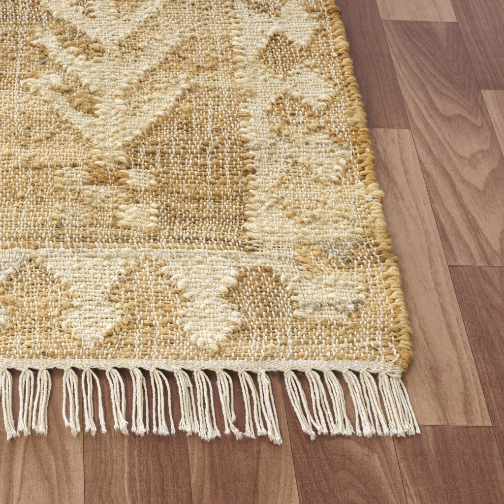 8 Runner Natural and Ivory Medallion Hand Woven Area Rug Image 10