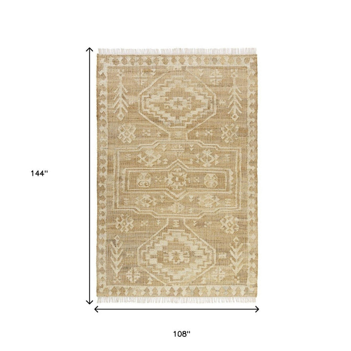 8 Runner Natural and Ivory Medallion Hand Woven Area Rug Image 12