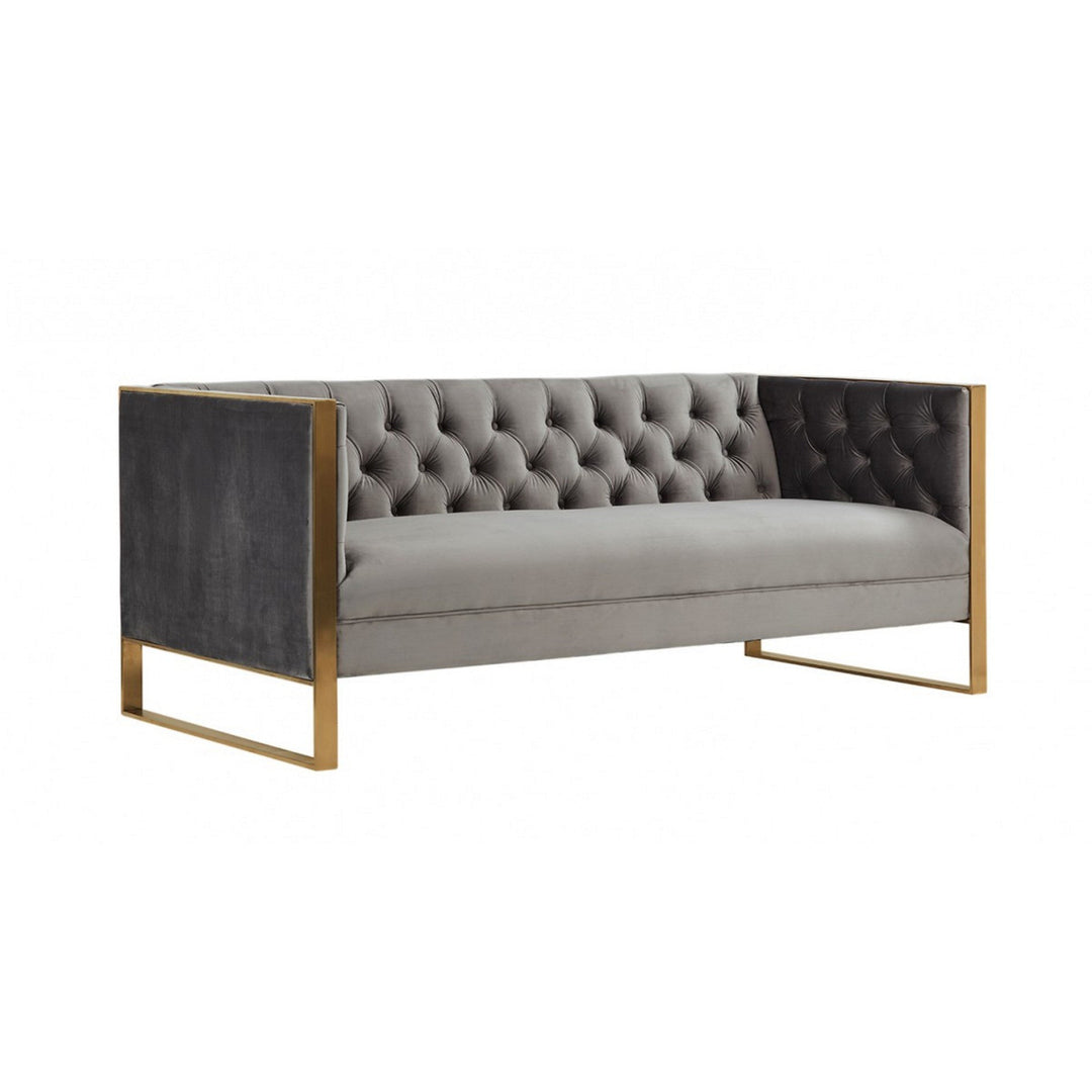 75" Gray Velvet Sofa With Gold Legs Image 1