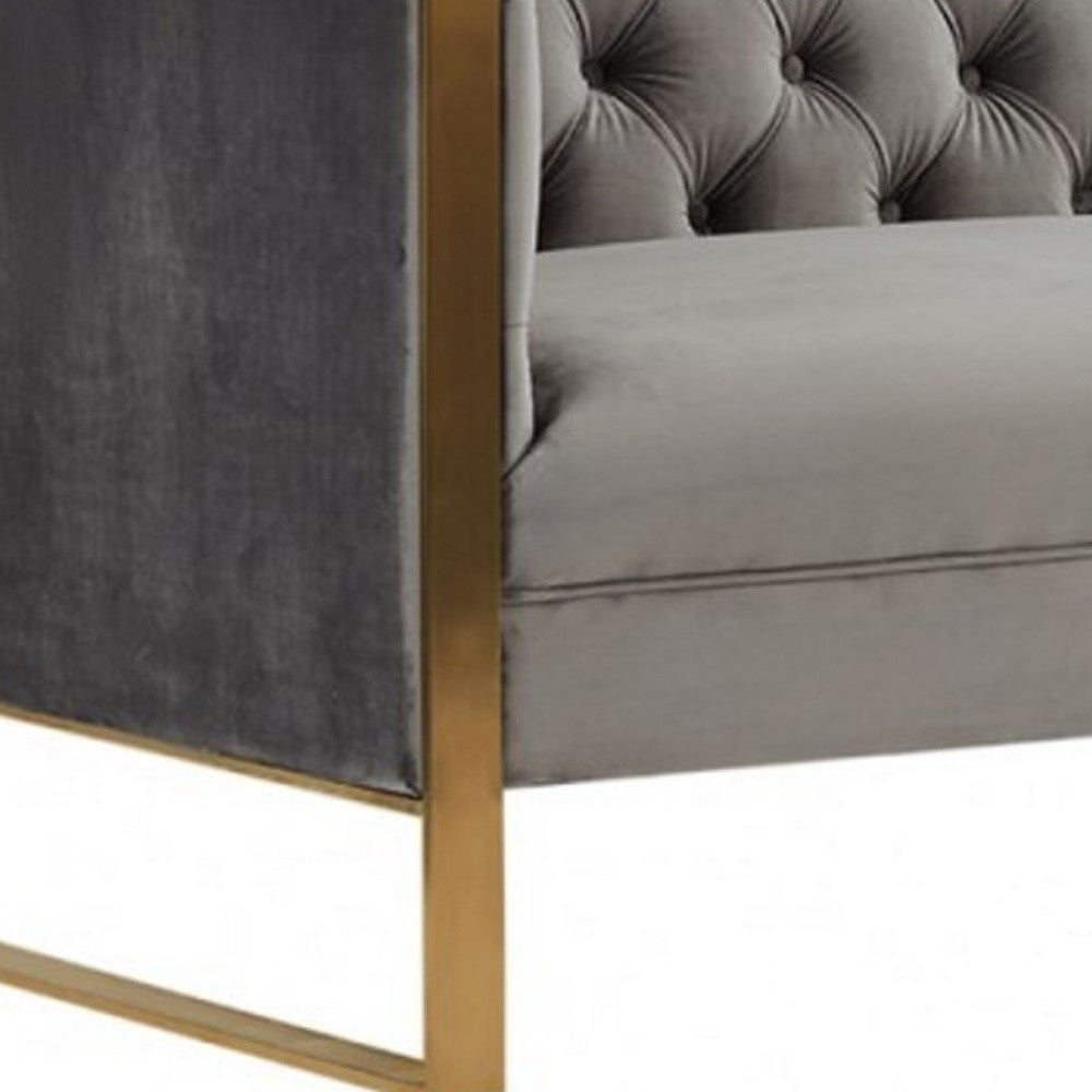 75" Gray Velvet Sofa With Gold Legs Image 3