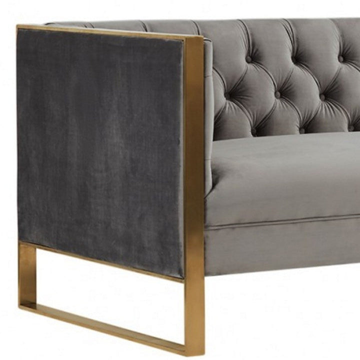 75" Gray Velvet Sofa With Gold Legs Image 4