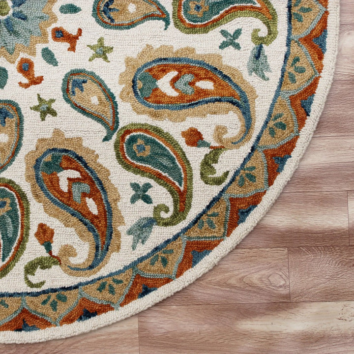 7 Round Orange and White Paisley Area Rug Image 4