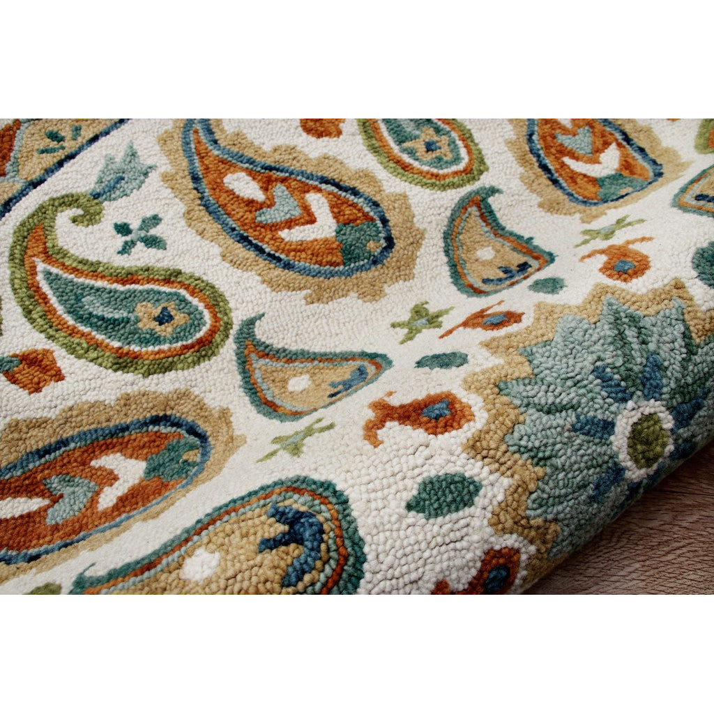 7 Round Orange and White Paisley Area Rug Image 6