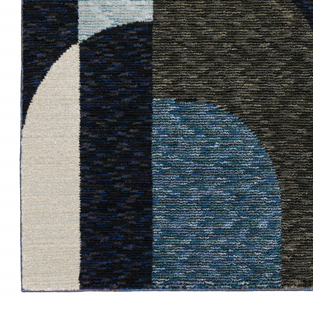 8 Runner Blue and Ivory Geometric Power Loom Runner Rug Image 8