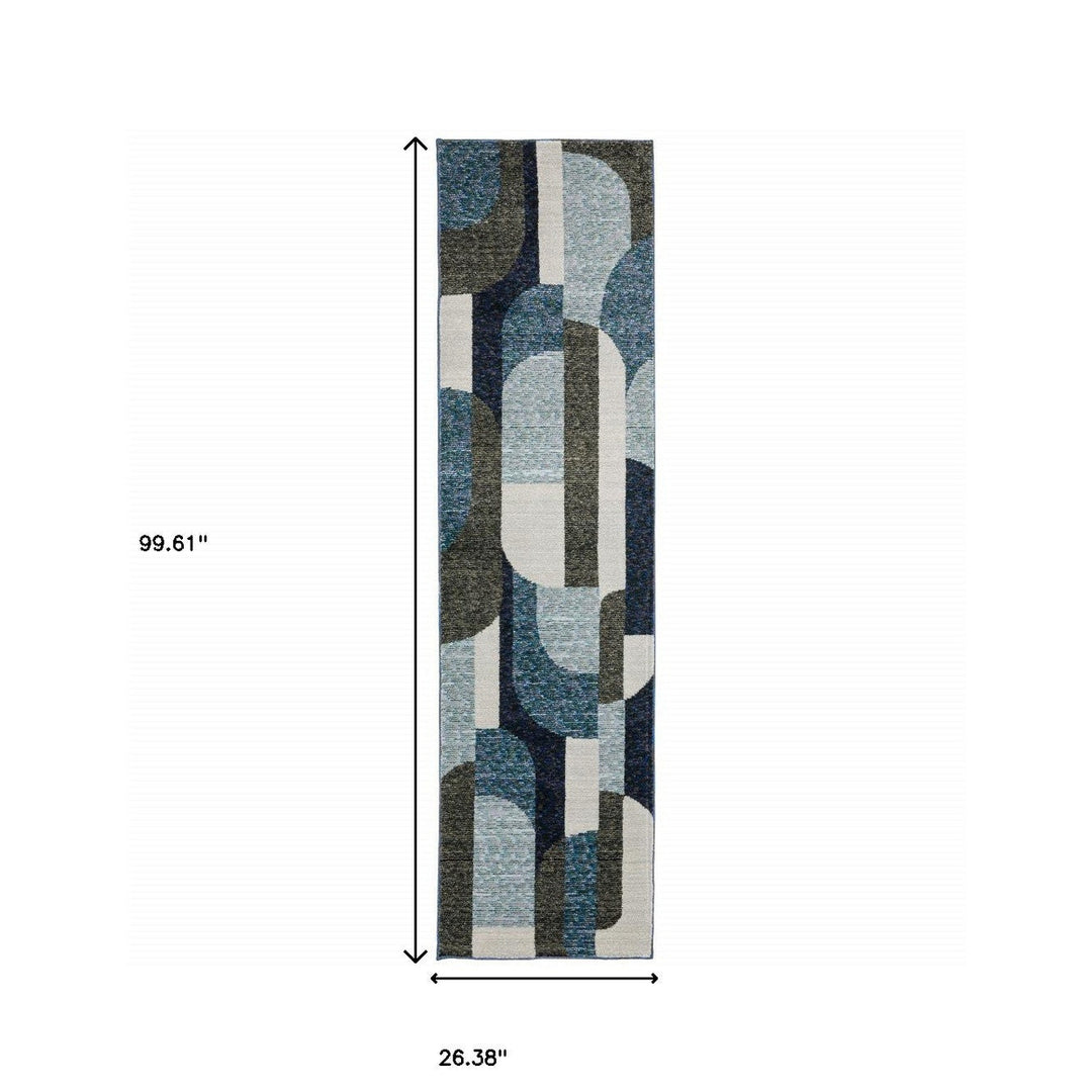 8 Runner Blue and Ivory Geometric Power Loom Runner Rug Image 10