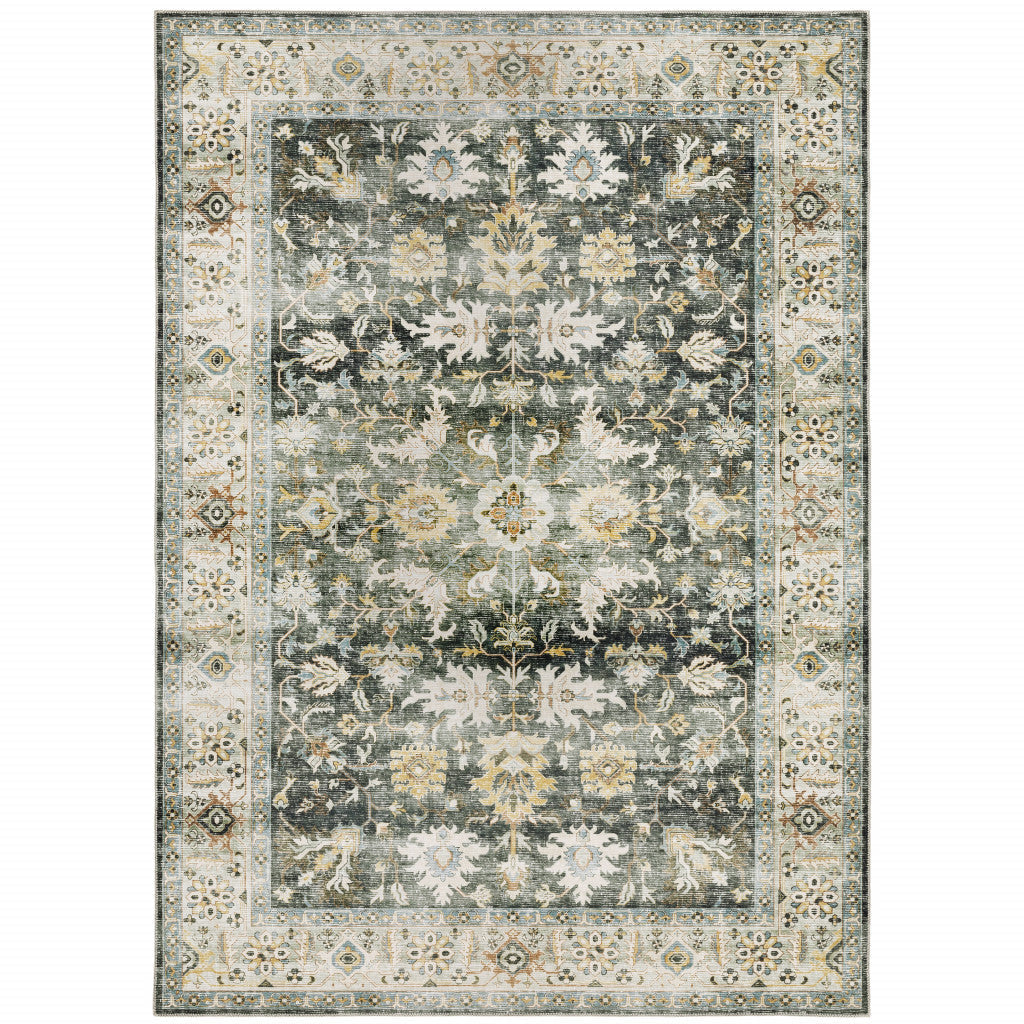 7 X 10 Grey Charcoal Gold Brown Ivory Pale Sage And Light Blue Oriental Printed Stain Resistant Non Skid Area Rug Image 1