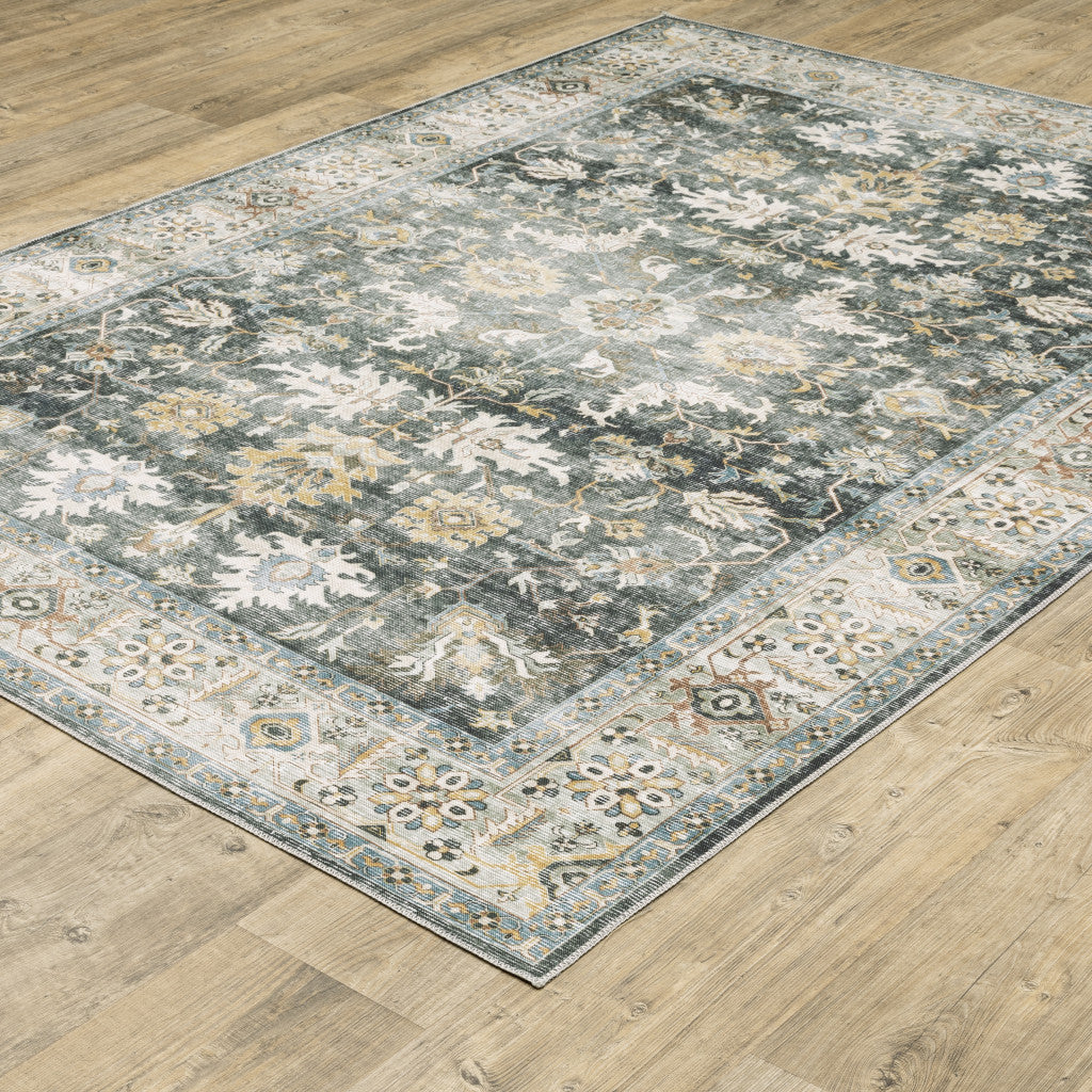 7 X 10 Grey Charcoal Gold Brown Ivory Pale Sage And Light Blue Oriental Printed Stain Resistant Non Skid Area Rug Image 4