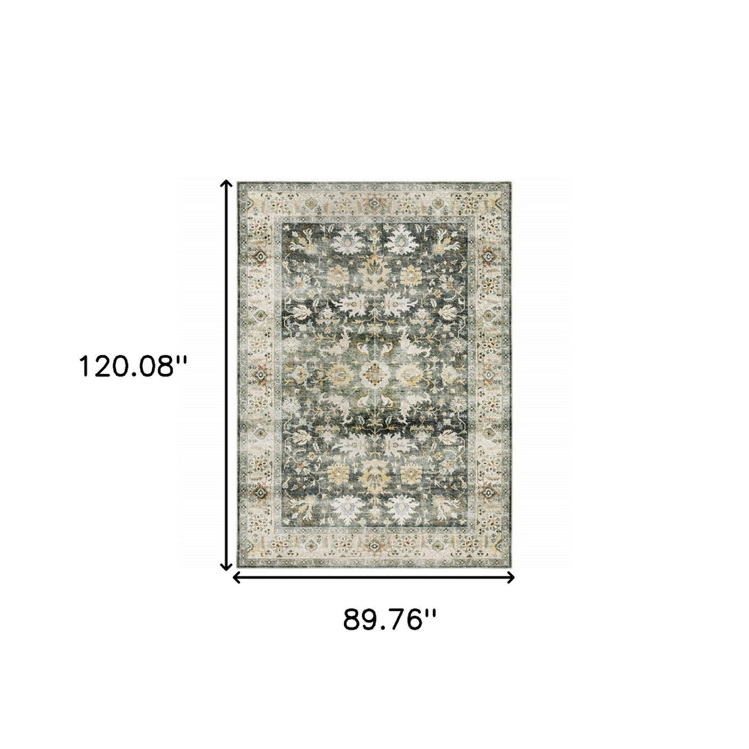 7 X 10 Grey Charcoal Gold Brown Ivory Pale Sage And Light Blue Oriental Printed Stain Resistant Non Skid Area Rug Image 10