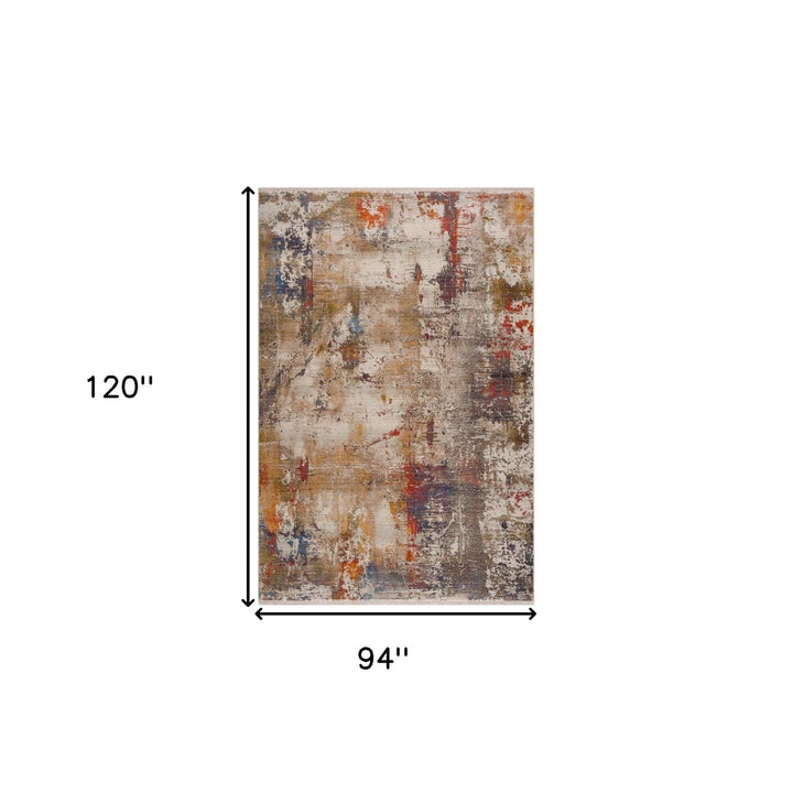 8 X 10 Gray And Ivory Abstract Power Loom Distressed Stain Resistant Area Rug Image 9