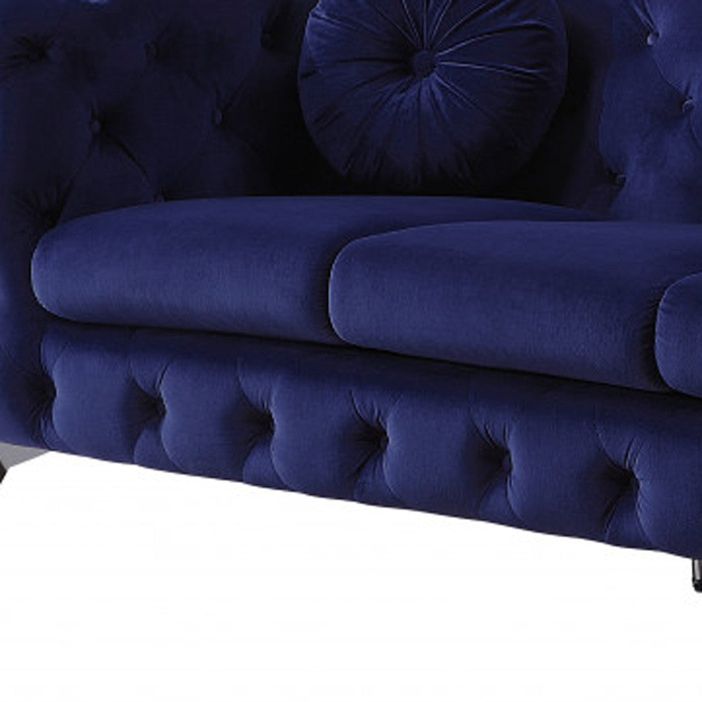 90" Blue Velvet Sofa With Silver Legs Image 3