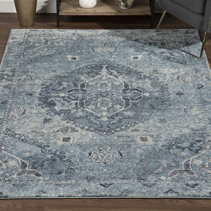 8 x 11 Blue Oriental Distressed Area Rug Image 2