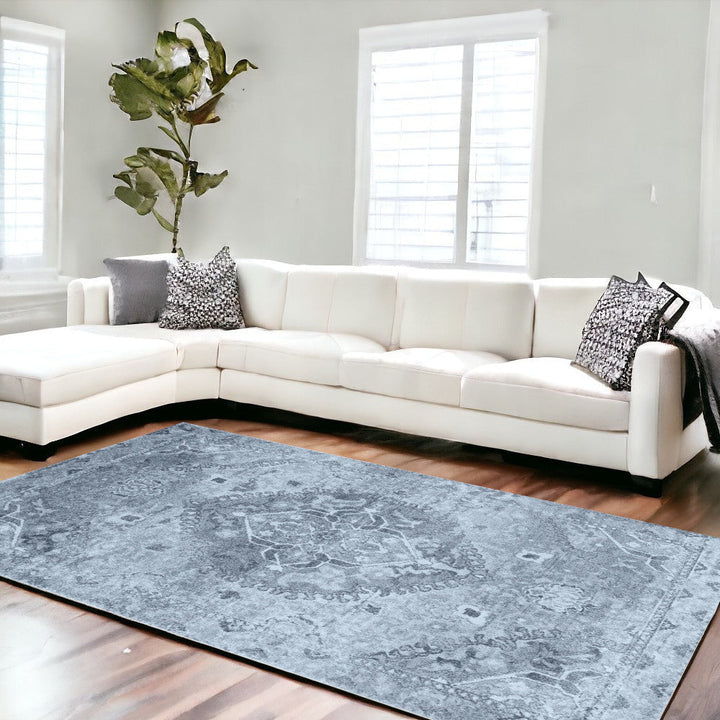 8 x 11 Blue Oriental Distressed Area Rug Image 9