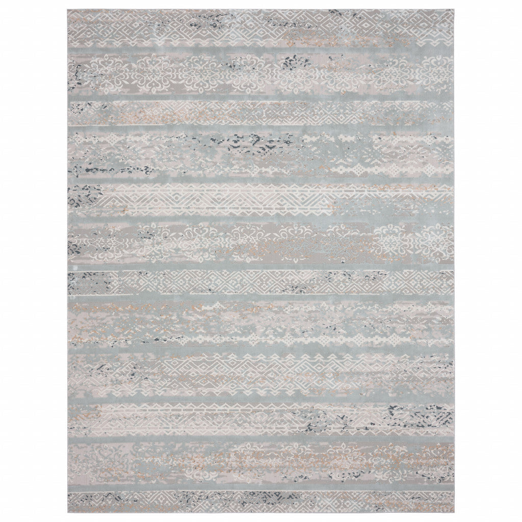 9 X 12 Blue Abstract Distressed Area Rug Image 6